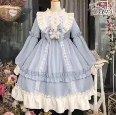 水色フリルロリータドレス・ワンピースクマなし