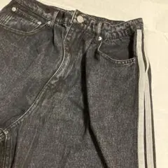 モノマート　サイドライン ワイドデニムパンツ ブラック　Mのサムネイル