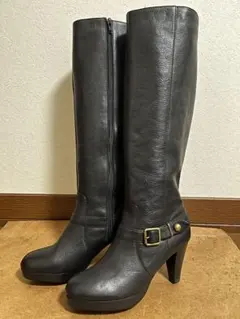 レザー ロングブーツ バックル付き ブラック