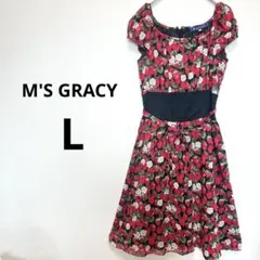 エムズグレイシー　M'S GRACY L ワンピース　赤　いちご柄　黒　フレア