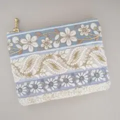 インド刺繍リボン　フラットポーチ