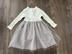 petit main プティマイン リブ 長袖 チュールスカートワンピース100