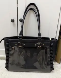 ザッカマート 痛バ A4ハートバックルフェイクレザーフリルトートバッグ 黒