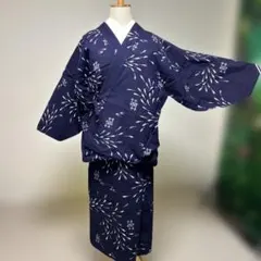 【匿名配送】 昭和レトロ 二部式 コート 綿 日本製 紺色 魚柄