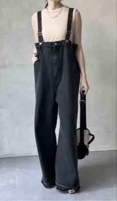 Dou Dou ブラック サロペット フリーサイズ ツイル