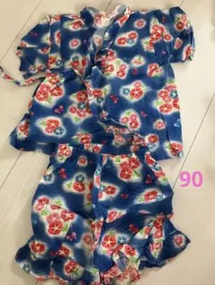 甚平　じんべい　90 女の子　青　朝顔　綿100 美品　トイザらス