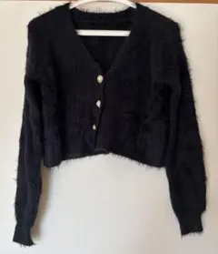 GRL ショート丈パールボタンシャギーニットカーディガン