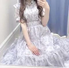 明日発送可‼️evelyn ラメフリル花柄OP ロング ワンピース ブルー
