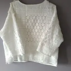ホワイト レース編みシャツ