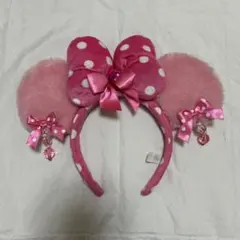 ディズニー 水玉 ピンクリボンカチューシャ イヤリング レア