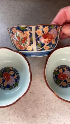 有田焼 金襴手古伊万里　小鉢　色絵 花文様 小鉢 3客セット 陶器