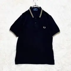 フレッドペリー ポロシャツ 黒×金 英国製 月桂樹ロゴ 鹿の子 M3 38