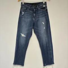 ユニクロ　ダメージ加工 ストレートデニム ダークブルー　レディース　ジーンズ　M
