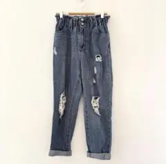 【works】 w61ダメージ加工デニムパンツゆったりロールアップ春夏のサムネイル