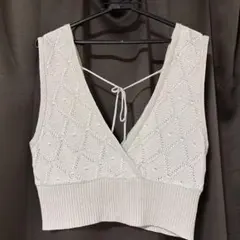 Vネック 編み込みビスチェ　アイボリー