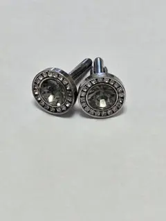 値下げ　クリスタル付きシルバーラウンドカフス　カフリンク