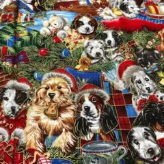 USAコットン クリスマス　冬　犬　ドッグ　動物　生地