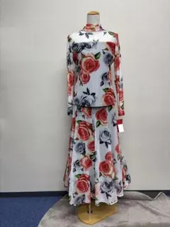 studio展示用 新品入荷 社交ダンスドレス 花柄 シースルー フリル