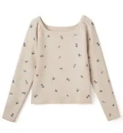 GRL スクエアネック花柄刺繍ニットトップス