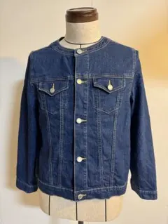 大きめ　レディース　ノーカラー　デニムジャケット LLサイズ