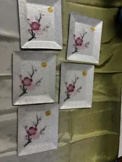 桜花柄シルバープレート5枚セット　和菓子皿