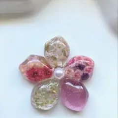 レジン　ヘアゴム　花モチーフ　ピンク◡̈♥︎ ドライフラワー