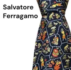 【美品】Ferragamo フェラガモ ネクタイ 総柄 ブラック