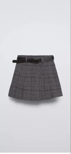 ZARA キッズ スカート ベルト付き チェック柄 グレー フォーマル140
