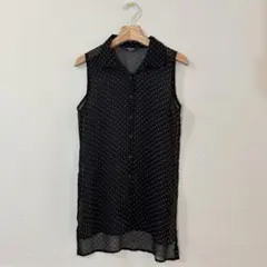 【Vintage】brody myles ドット柄 シアー ノースリーブブラウス
