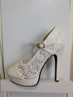 再値下★ホワイト レース ストラップ ハイヒール L