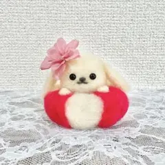 ♡羊毛フェルト 海水浴ワンちゃん♡ マスコット ぬいぐるみ 犬 浮き輪 夏①のサムネイル