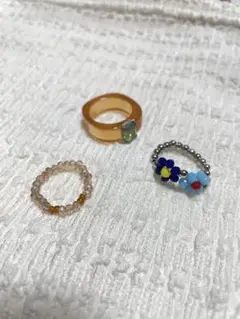 リング3つセット ビーズリング プラスチックリング