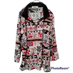 Logie ロード 【M-L】カットソー シャツ ハーフジップ 総柄 花柄 古着