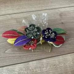 多色刺繍花の和風髪飾り