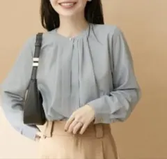 VIS 【洗える・防シワ】フロントタック長袖ブラウス