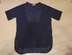 黒 透かし編み 半袖Tシャツ