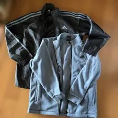 adidas ブラックジャケット ストライプ入り脱着可能フリース　１５０サイズ