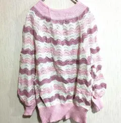 海外古着✨ピンク 波模様 ニットセーター 長袖ヴィンテージ春服