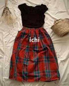 ichi チェック柄　タグ付き未使用　コットンスカート　インディゴ生地のサムネイル