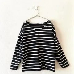 ☆【アダムエロペ】Tシャツ ロンT ボーダー柄 綿100％ Vネック 日本製 F