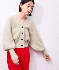 ADAM ET ROPE FOXウール畦ミニカーディガン　ラクーン　ニット