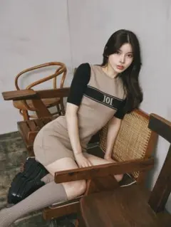 Darich／DDロゴバイカラーニットミニワンピース