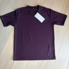 しまむら ワッフルVネックTシャツ ワイン Lサイズ