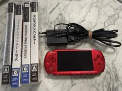 PSP 3000レッド 本体 充電器・UMDソフト付き