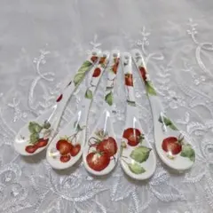 イチゴ柄 陶器製スプーン 5本セット
