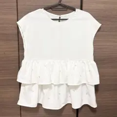 ホワイトフリルノースリーブシャツ♡Lサイズ♡オフィスコーデ♡