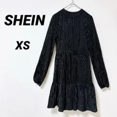 SHEIN 【XS】ブラック コーデュロイ風 ワンピース ベロア ストライプ