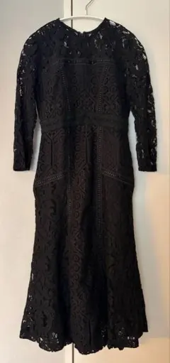NINE 総レースワンピース　ブラック　七分袖