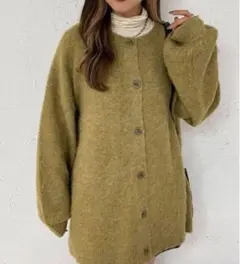 apres jour mignon メランジニット起毛カーディガン　グリーン