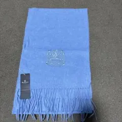 アクアスキュータムカシミヤ100% エンブレム刺繍 マフラー ブルー